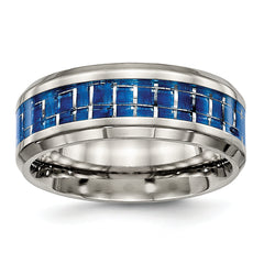 Titanium Polished with Blue and White Carbon Fiber Inlay 8mm Band