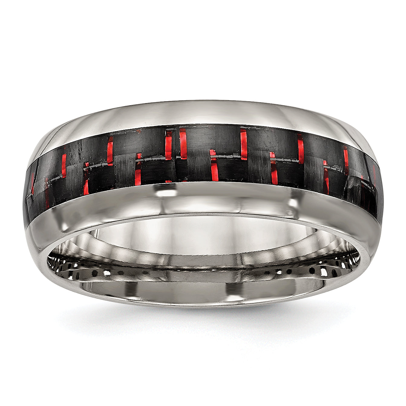Titanium Polished with Black and Red Carbon Fiber Inlay 8mm Band Main image
