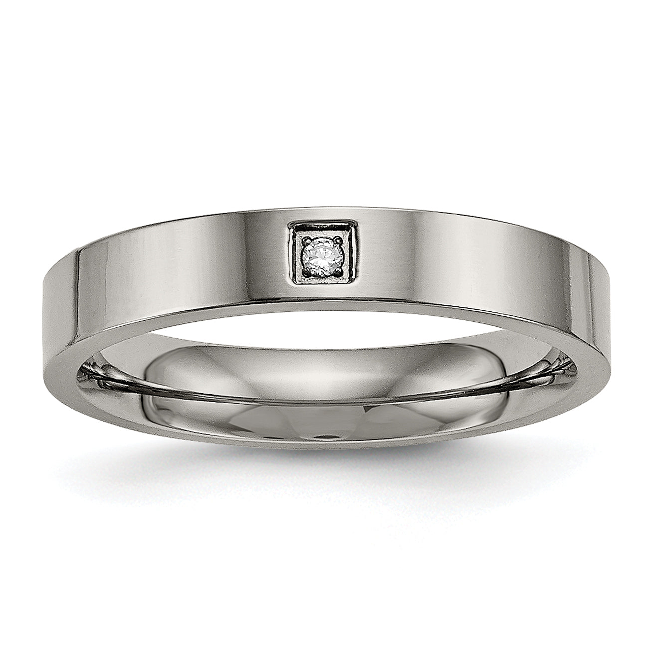 Titanium Polished with CZ 4mm Flat Comfort Fit Band Main image