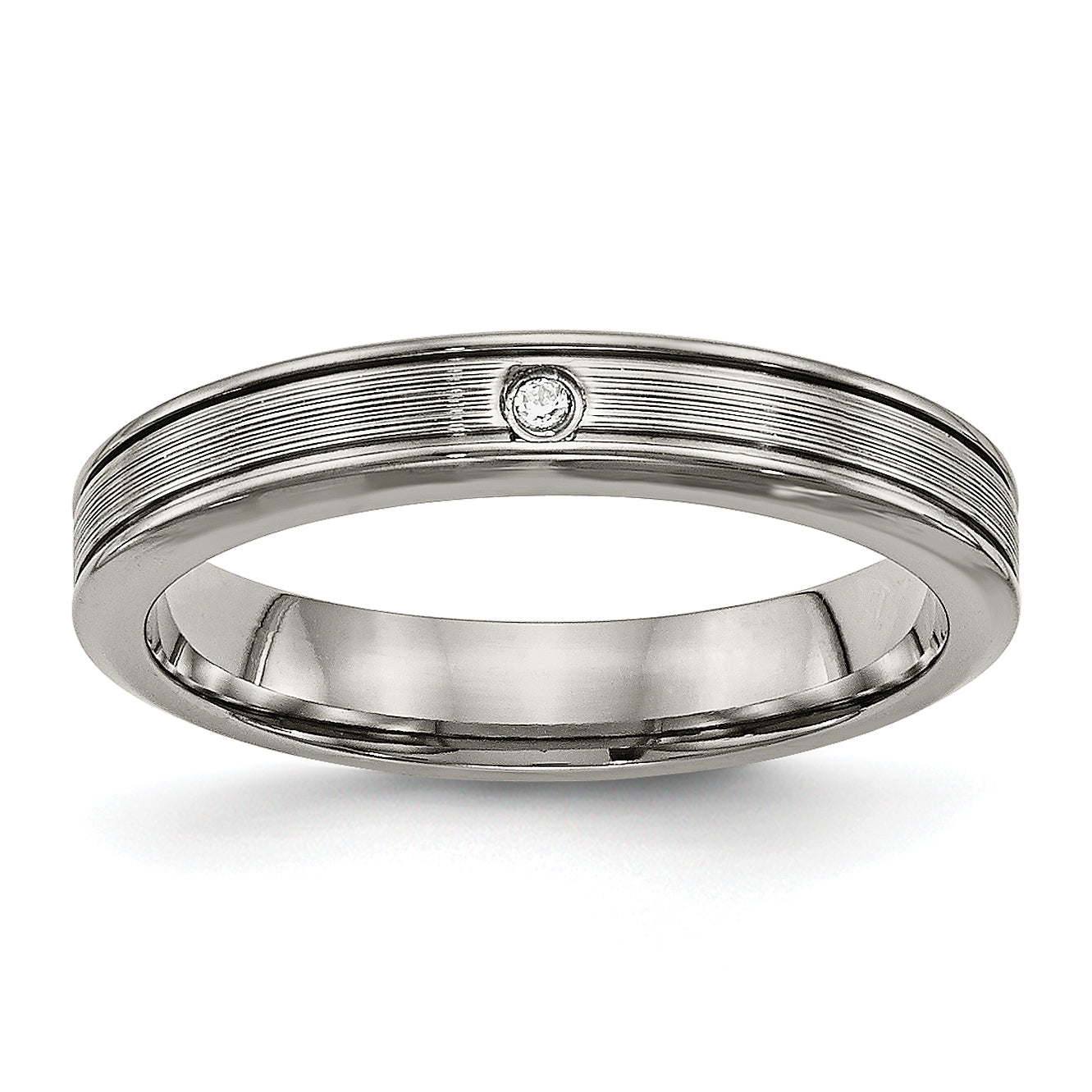 Titanium Polished with CZ 3.75mm Grooved Comfort Fit Band Main image