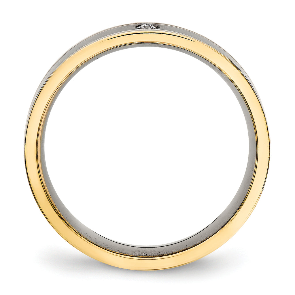 CZ Comfort-Fit Wedding Band in Titanium with Gold IP, 5mm