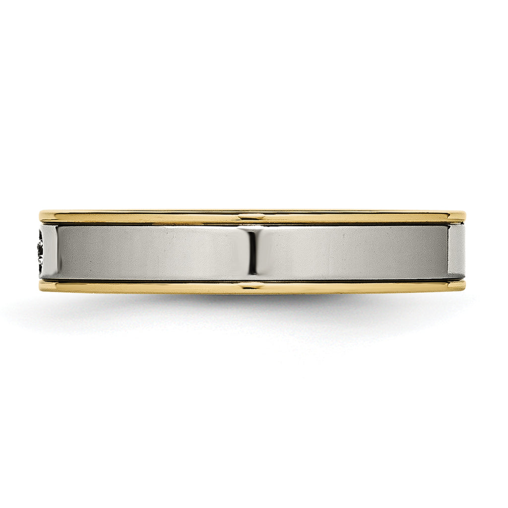 CZ Comfort-Fit Wedding Band in Titanium with Gold IP, 5mm