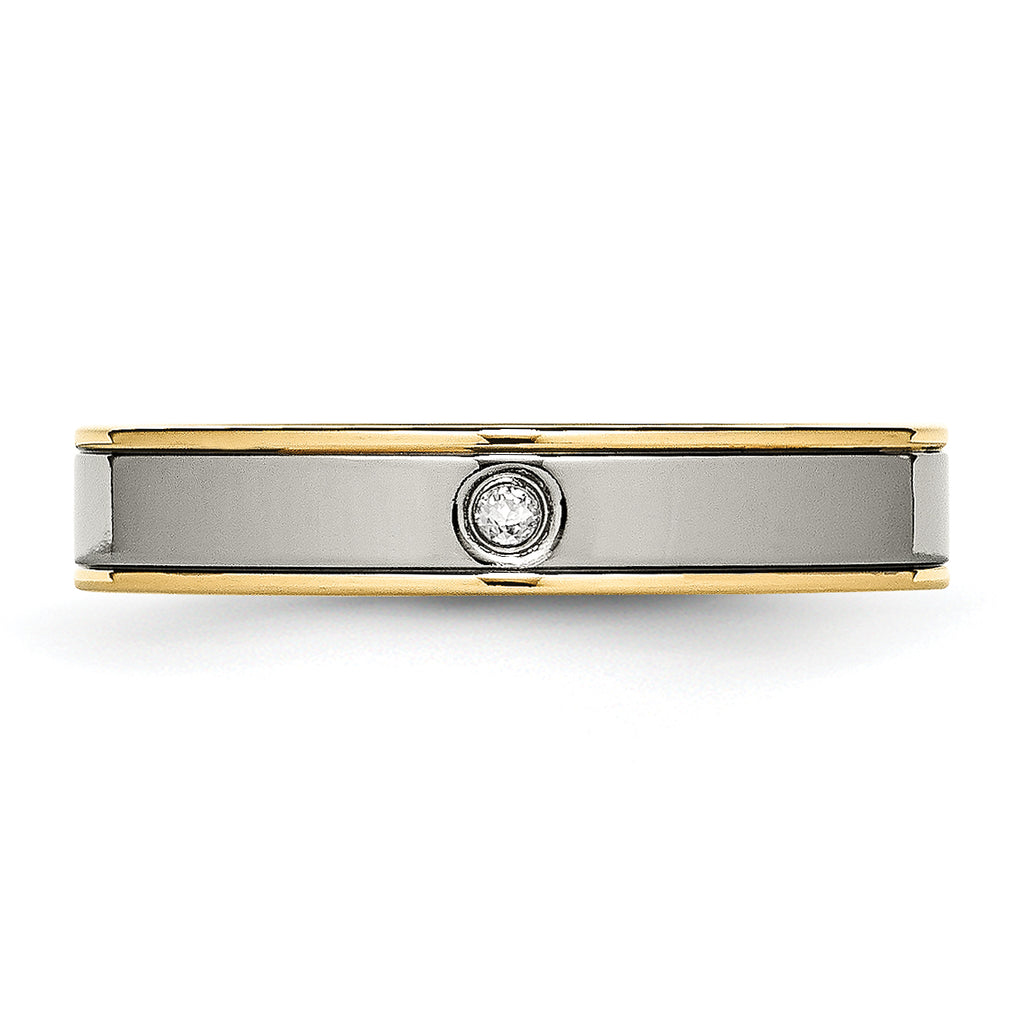 CZ Comfort-Fit Wedding Band in Titanium with Gold IP, 5mm