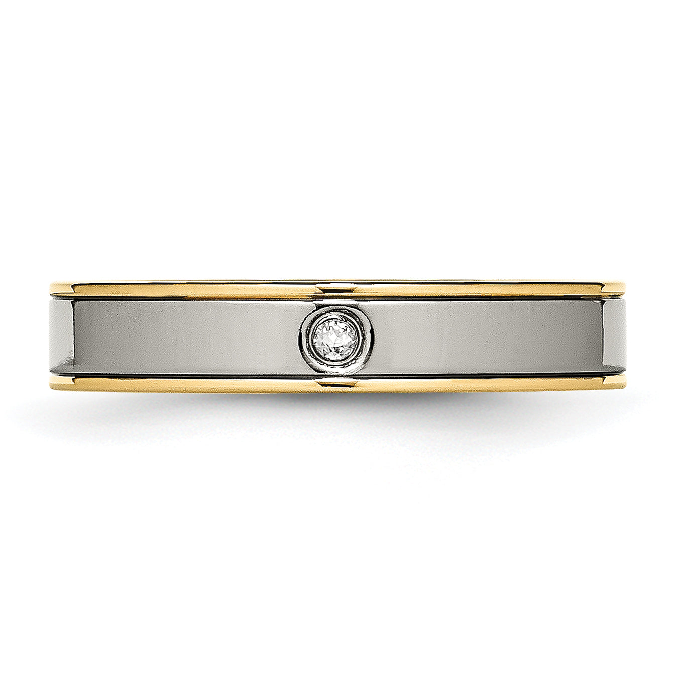 CZ Comfort-Fit Wedding Band in Titanium with Gold IP, 5mm