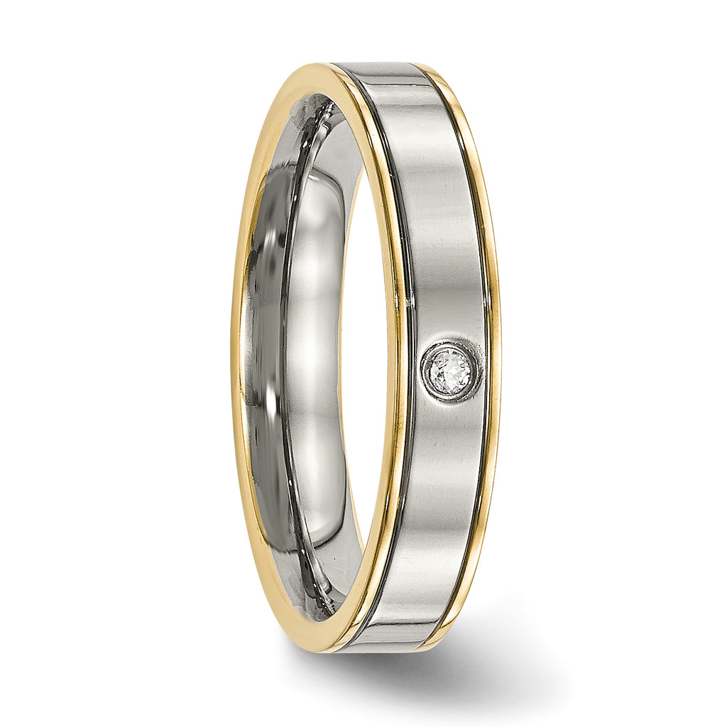 CZ Comfort-Fit Wedding Band in Titanium with Gold IP, 5mm