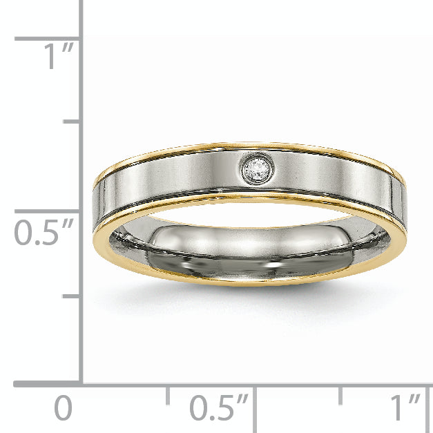 CZ Comfort-Fit Wedding Band in Titanium with Gold IP, 5mm