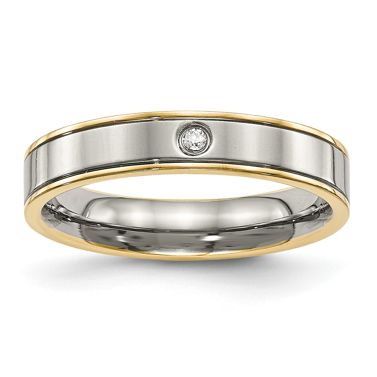 Titanium Polished Yellow IP-plated with CZ 5mm Grooved Comfort Fit Band Main image