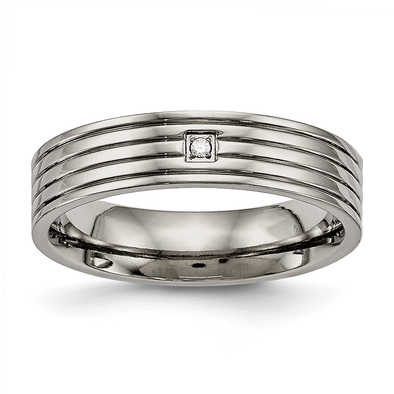 Titanium Polished WithCZ 5mm Grooved Comfort Fit Band Main image