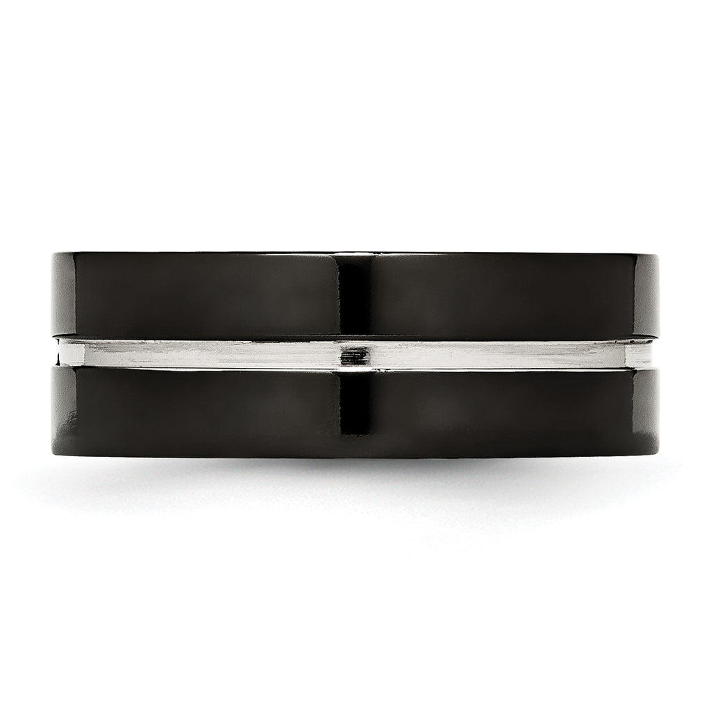 Black IP Grooved Comfort-Fit Wedding Band in Titanium, 8mm