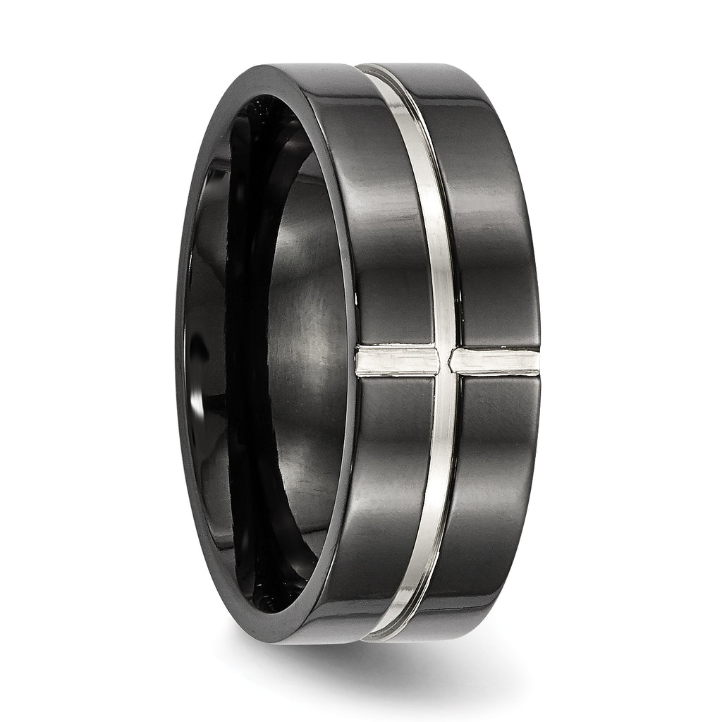 Black IP Grooved Comfort-Fit Wedding Band in Titanium, 8mm