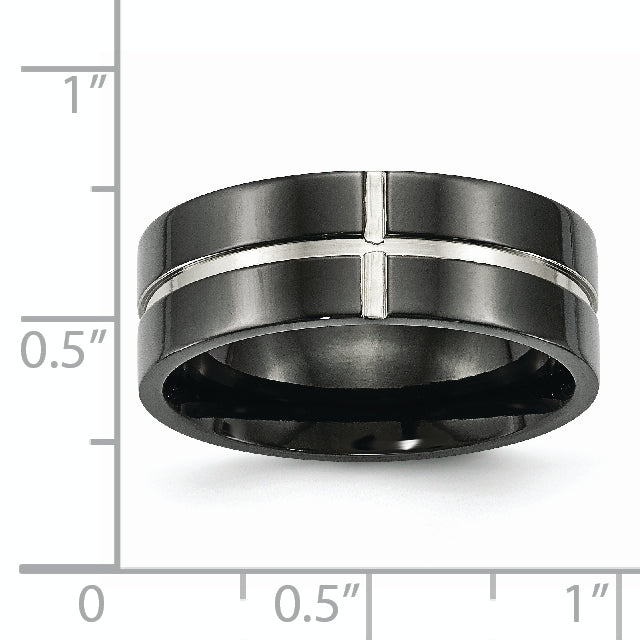 Black IP Grooved Comfort-Fit Wedding Band in Titanium, 8mm