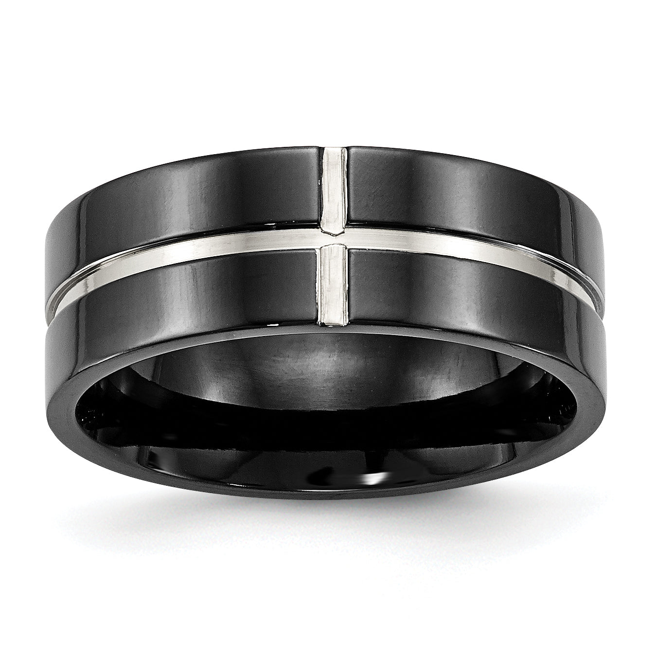 Titanium Polished Black IP-plated 8mm Grooved Comfort Fit Band Main image