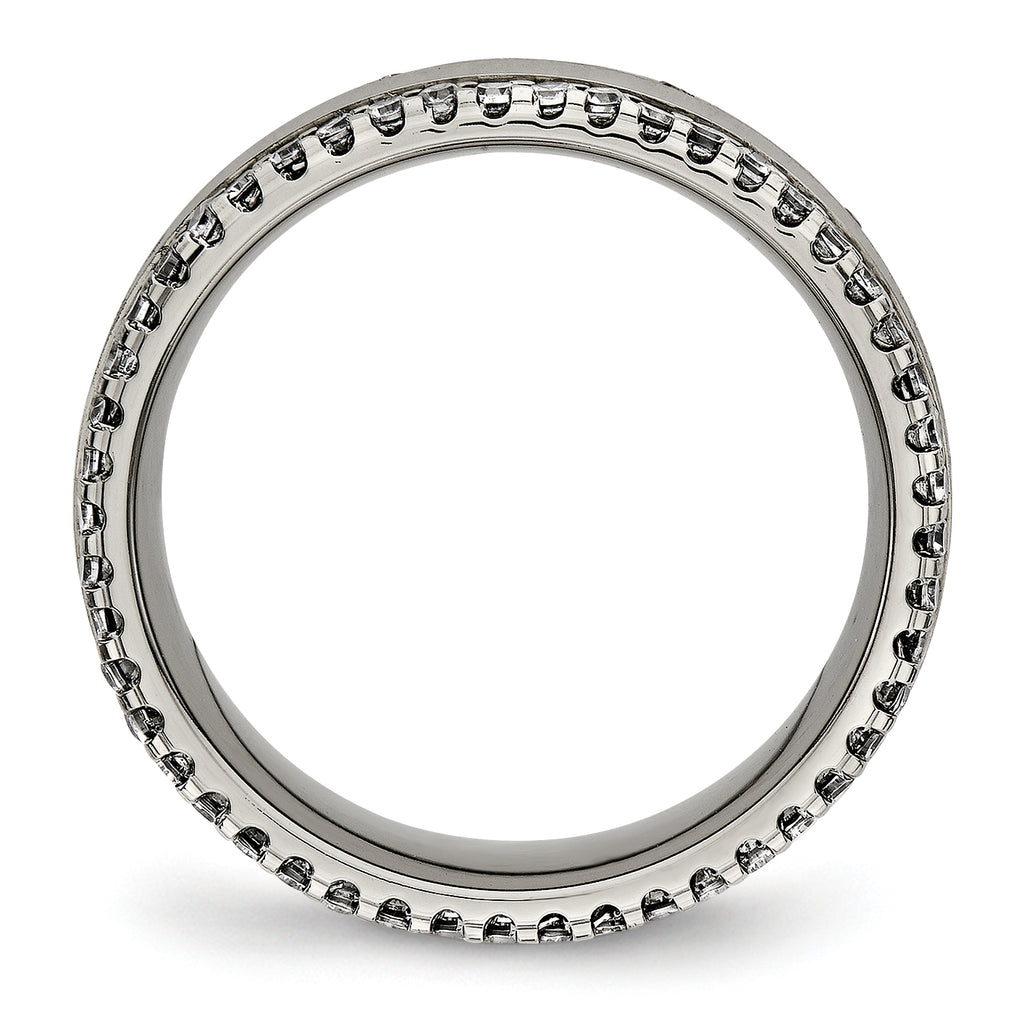 Concave Wedding Band in Titanium with CZ, 6.5mm