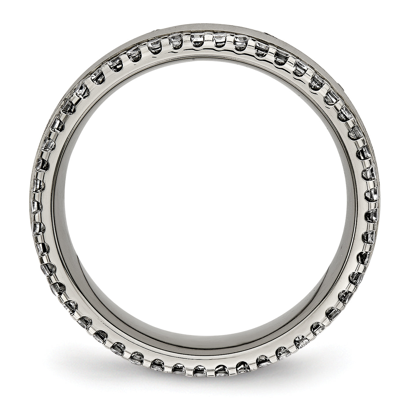 Concave Wedding Band in Titanium with CZ, 6.5mm