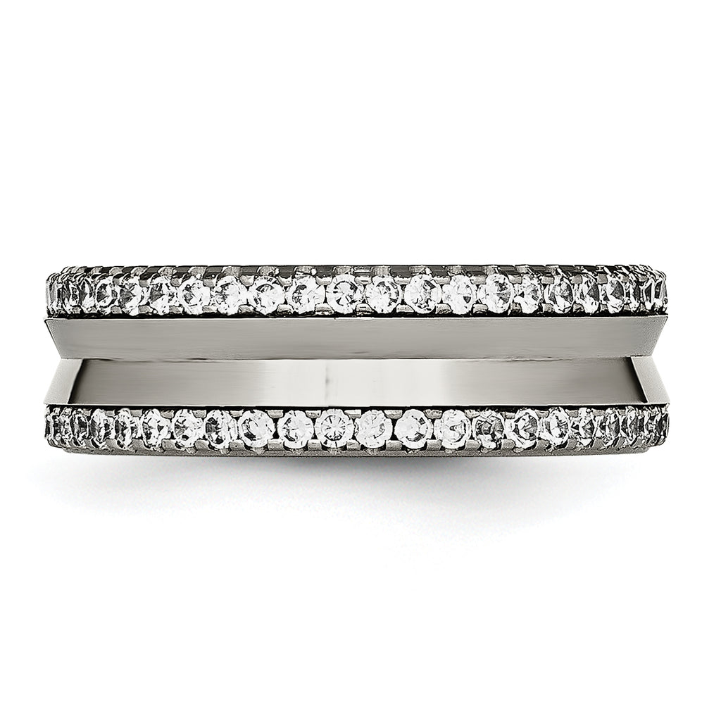 Concave Wedding Band in Titanium with CZ, 6.5mm