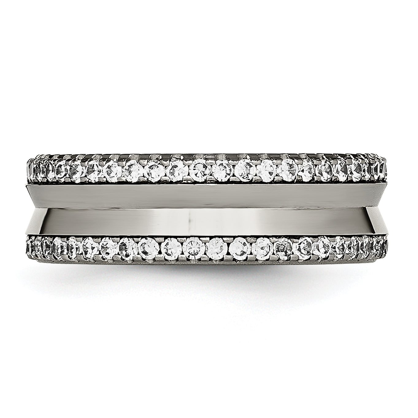 Concave Wedding Band in Titanium with CZ, 6.5mm