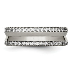 Titanium Polished Unisex Wedding Band with CZ Concave Design