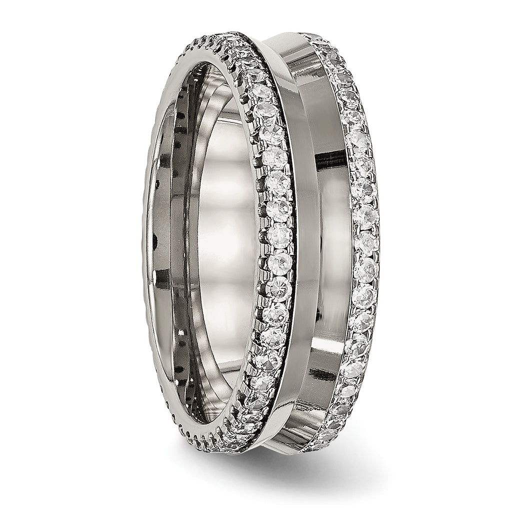 Concave Wedding Band in Titanium with CZ, 6.5mm