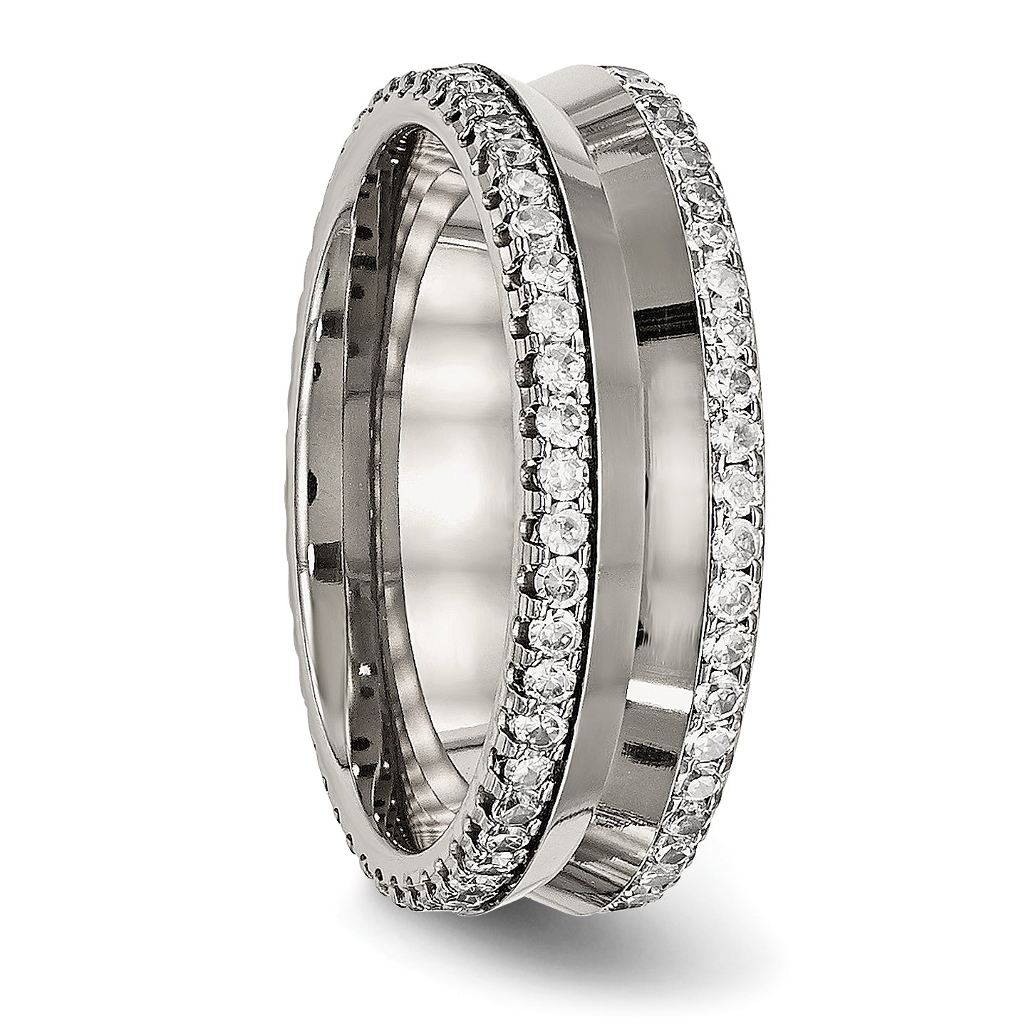 Concave Wedding Band in Titanium with CZ, 6.5mm