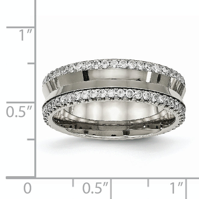 Concave Wedding Band in Titanium with CZ, 6.5mm
