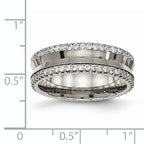 Concave Wedding Band in Titanium with CZ, 6.5mm