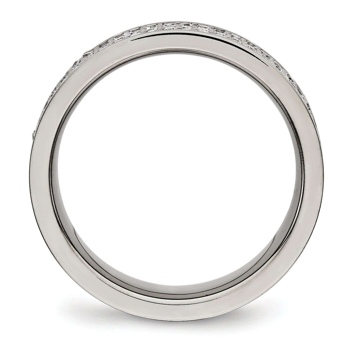 Cubic Zirconia Wedding Band in Titanium, 6mm