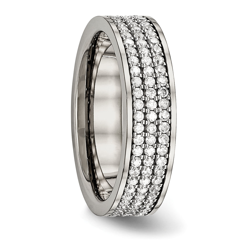 Cubic Zirconia Wedding Band in Titanium, 6mm