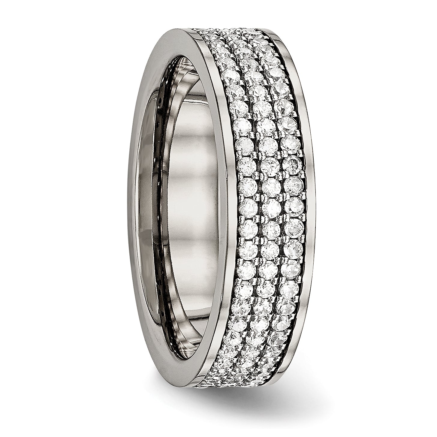 Cubic Zirconia Wedding Band in Titanium, 6mm