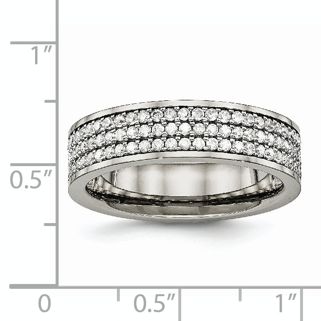 Cubic Zirconia Wedding Band in Titanium, 6mm