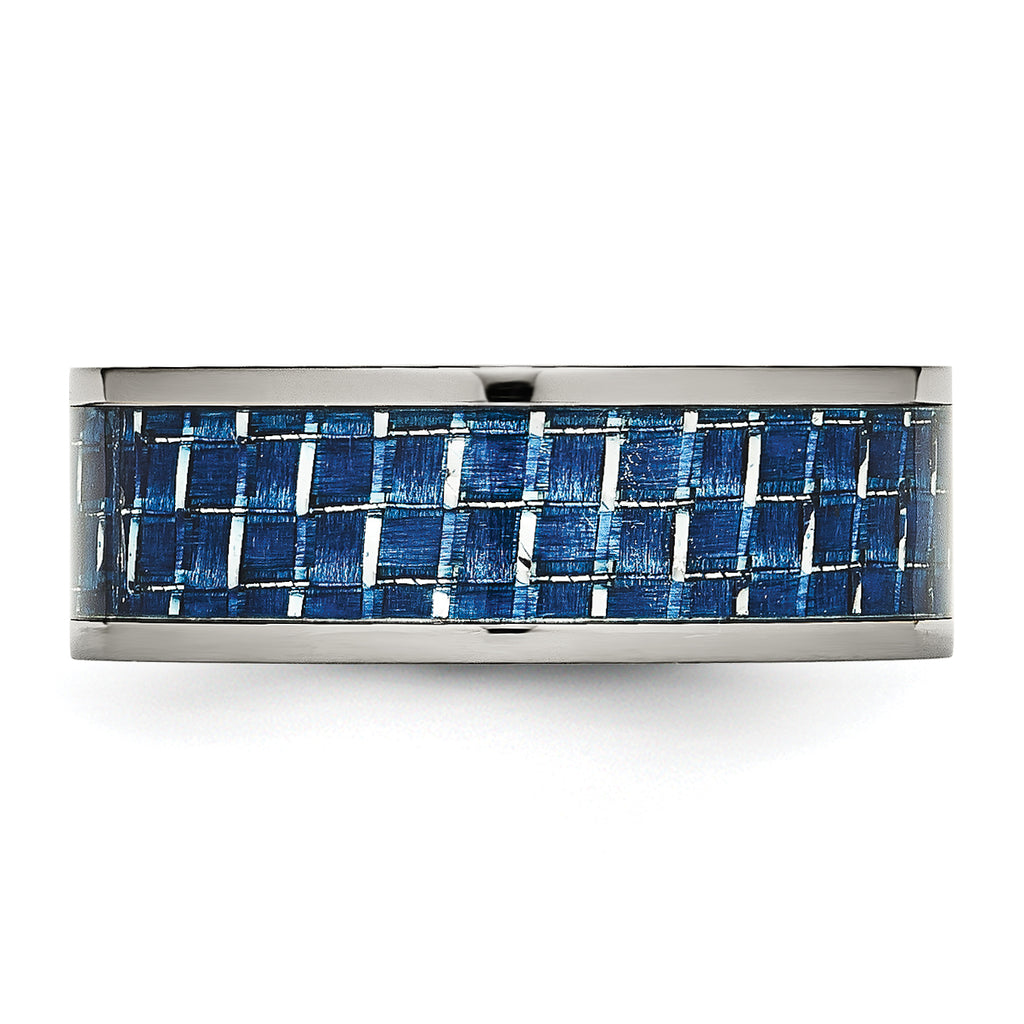 Blue Carbon Fiber Inlay Wedding Band in Titanium, 8mm