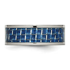 Blue Carbon Fiber Inlay Wedding Band in Titanium, 8mm