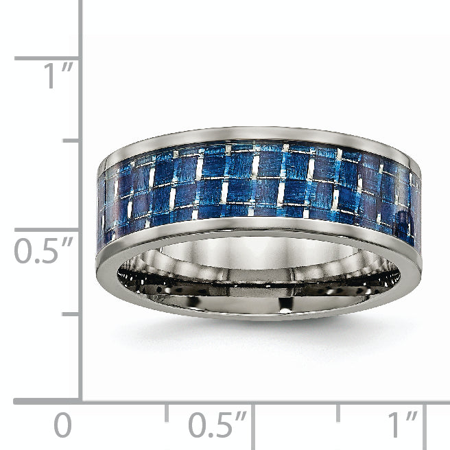 Titanium Wedding Band with Blue Carbon Fiber Inlay, Polished Finish
