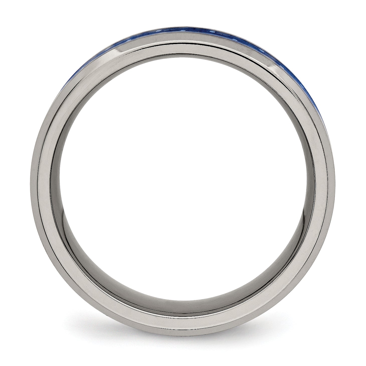 Beveled Wedding Band in Titanium with Blue Carbon Fiber Inlay, 8mm Secondary image