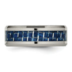 Beveled Wedding Band in Titanium with Blue Carbon Fiber Inlay, 8mm