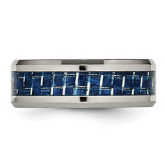 Titanium Wedding Band with Blue Carbon Fiber Inlay Unisex Engravable