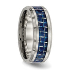 Beveled Wedding Band in Titanium with Blue Carbon Fiber Inlay, 8mm