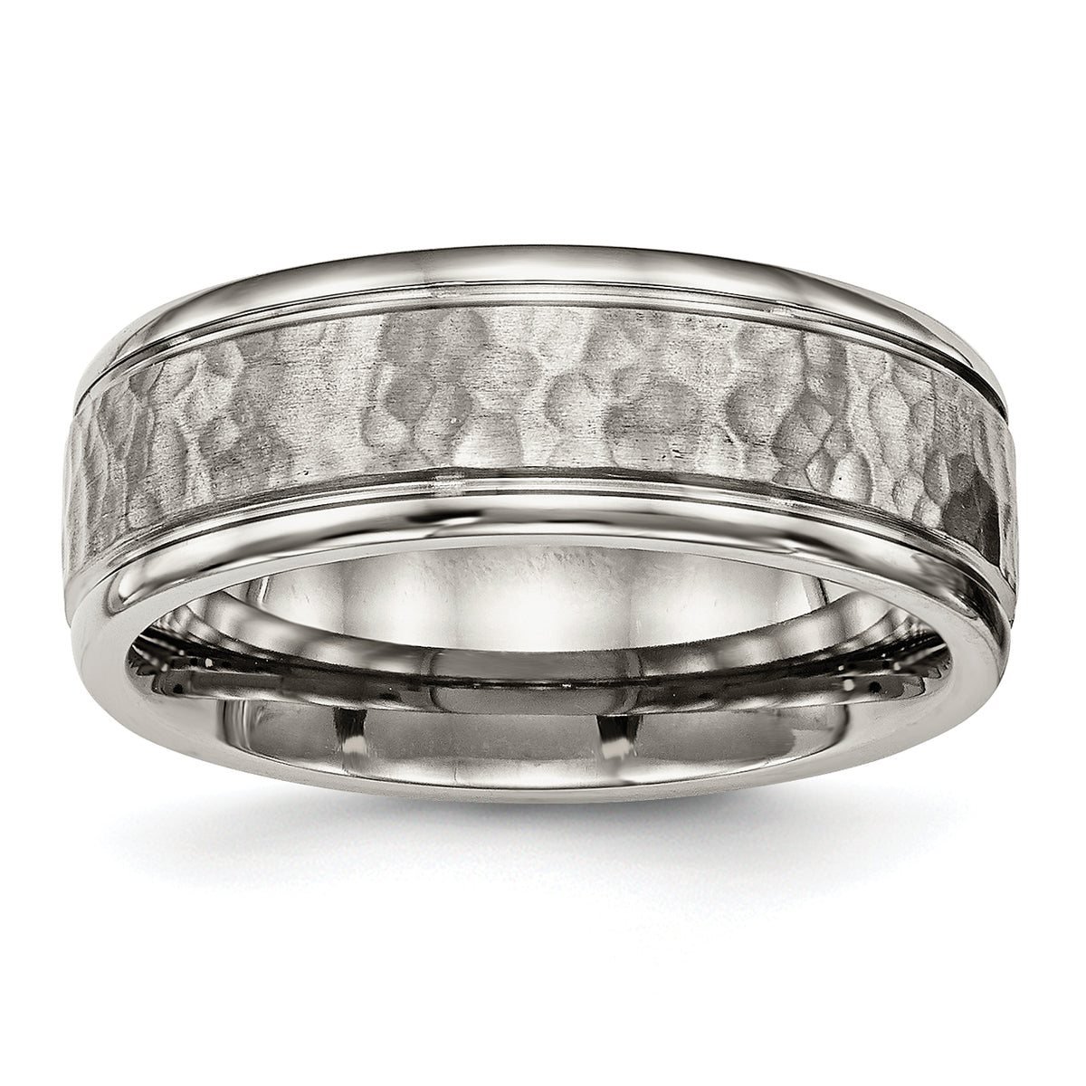 Titanium Polished with Satin Hammered Center 8mm Grooved Band