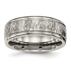 Titanium Polished with Satin Hammered Center 8mm Grooved Band