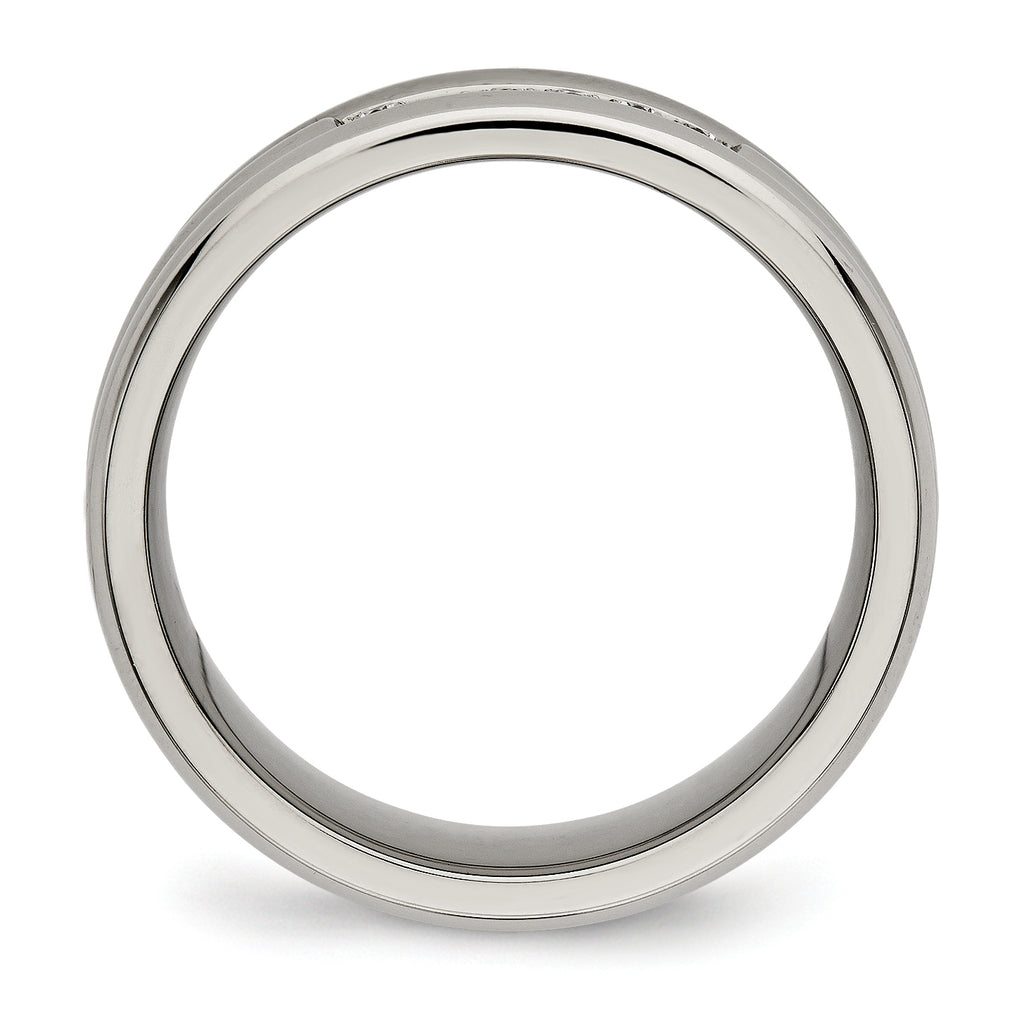 Grooved CZ Wedding Band in Titanium, 8mm