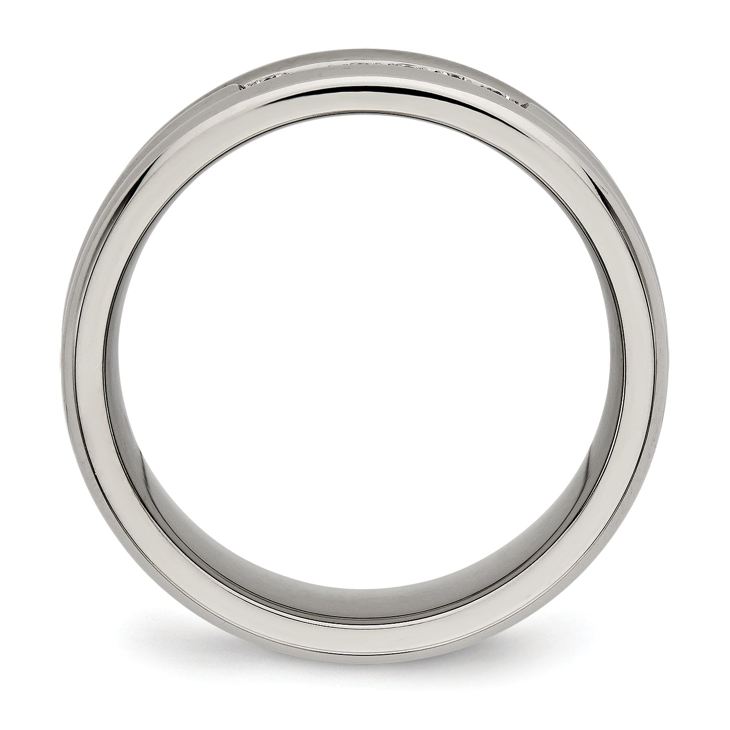 Grooved CZ Wedding Band in Titanium, 8mm
