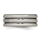 Grooved CZ Wedding Band in Titanium, 8mm