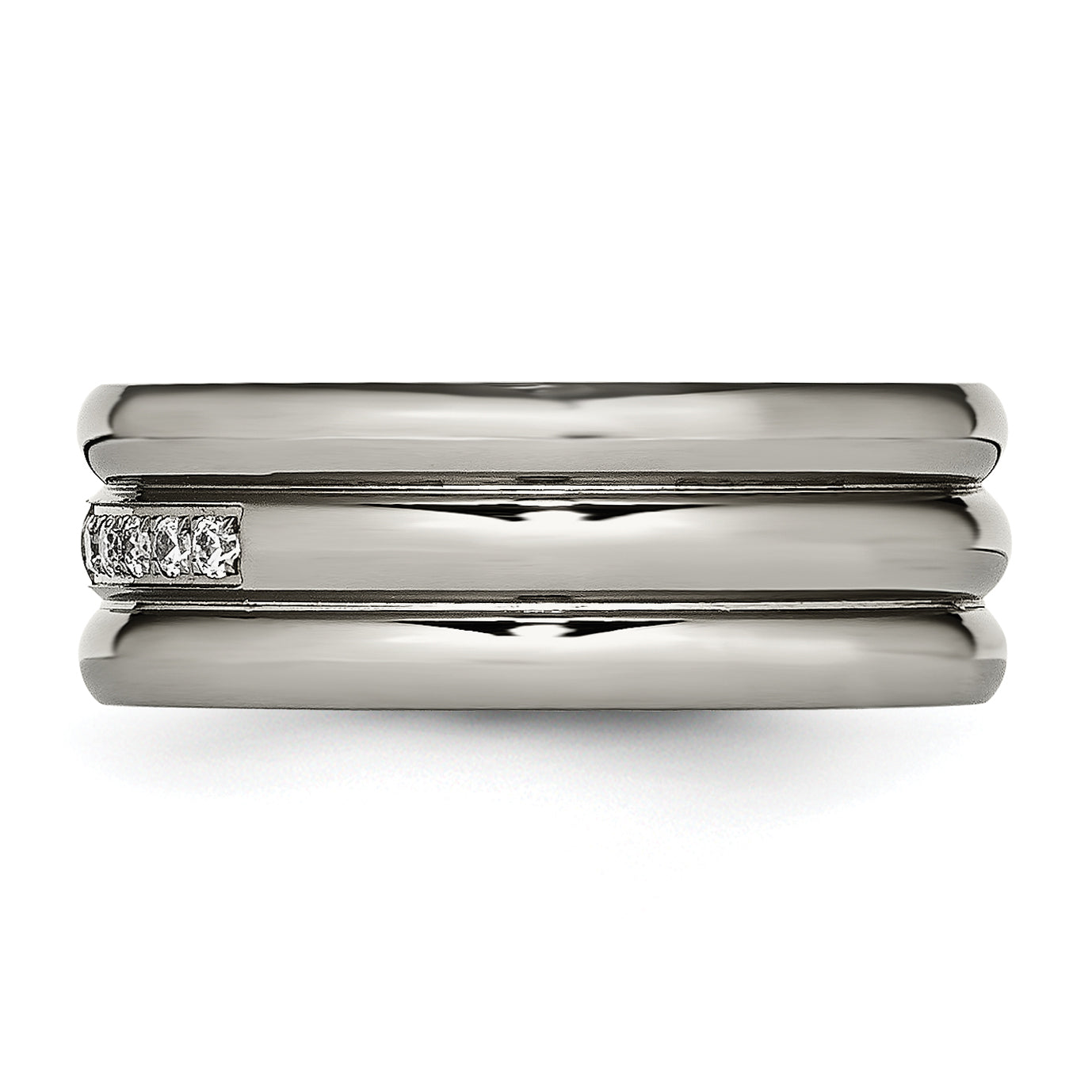 Grooved CZ Wedding Band in Titanium, 8mm
