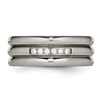 Grooved CZ Wedding Band in Titanium, 8mm