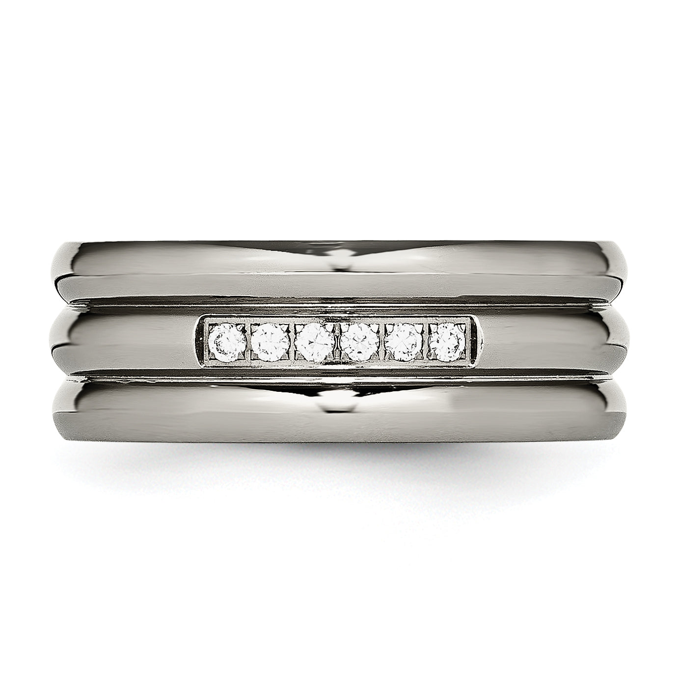 Grooved CZ Wedding Band in Titanium, 8mm