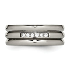 Sophia Jewelers Titanium Polished Unisex Wedding Band with CZ 8mm