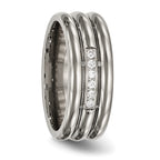 Grooved CZ Wedding Band in Titanium, 8mm