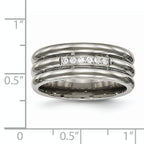 Grooved CZ Wedding Band in Titanium, 8mm