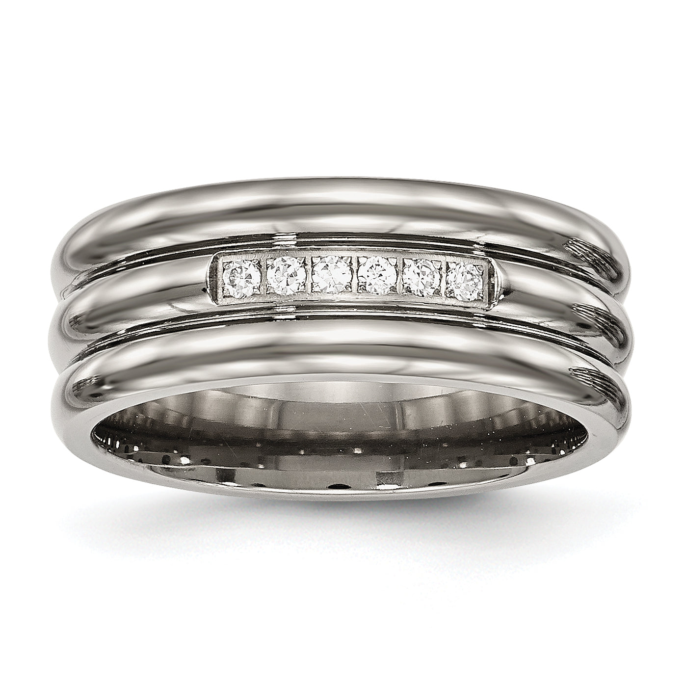 Titanium Polished with CZ 8mm Grooved Band Main image