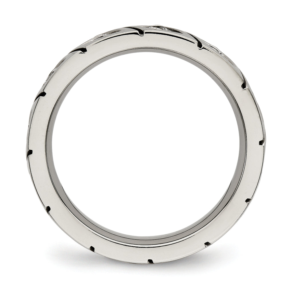 Grooved CZ Wedding Band in Titanium, 4mm
