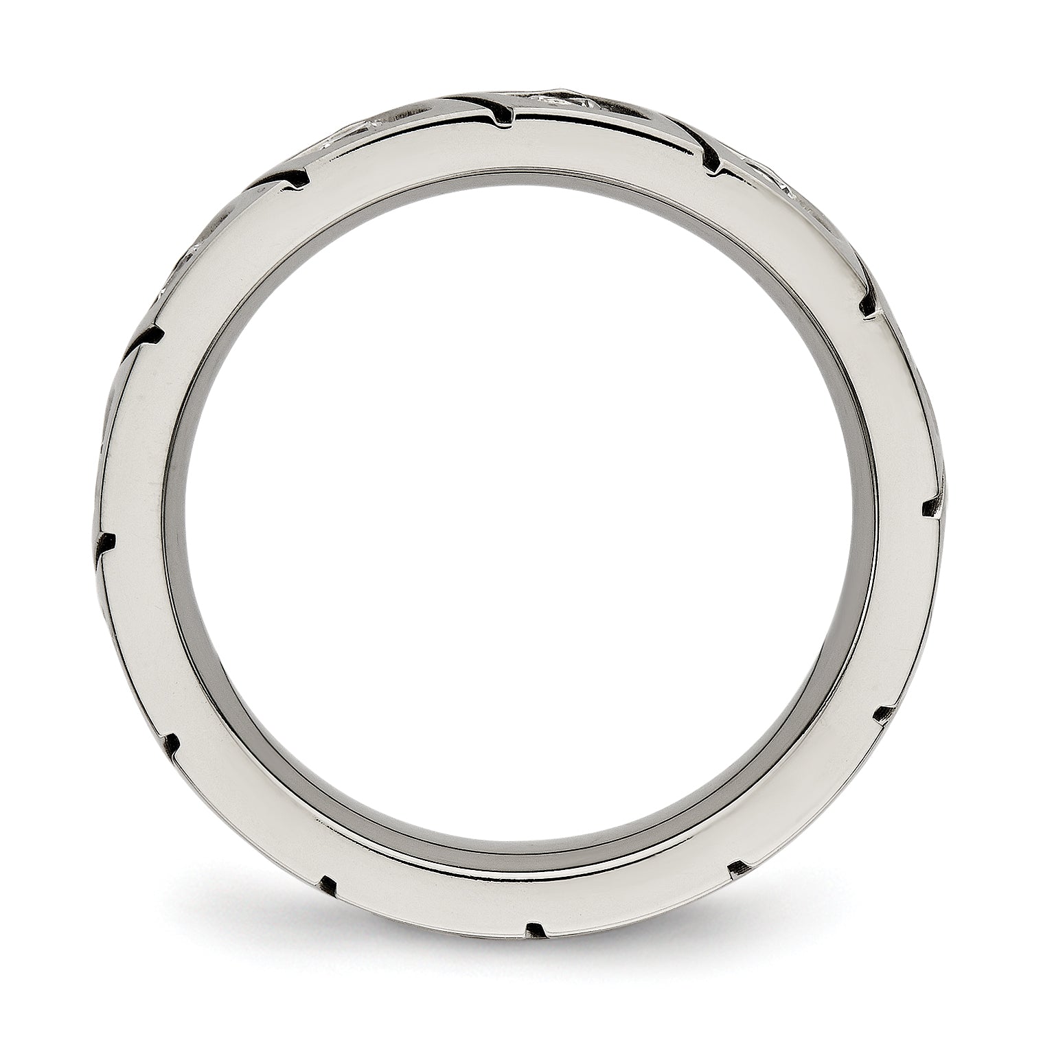 Grooved CZ Wedding Band in Titanium, 4mm